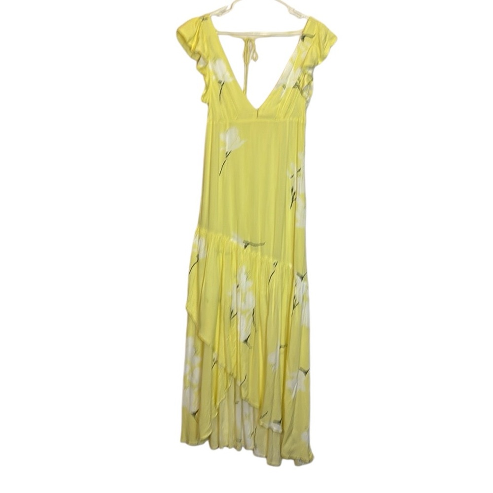 Free People She's a Waterfall Maxi Dress Lemon Ice Floral Yellow Size 12